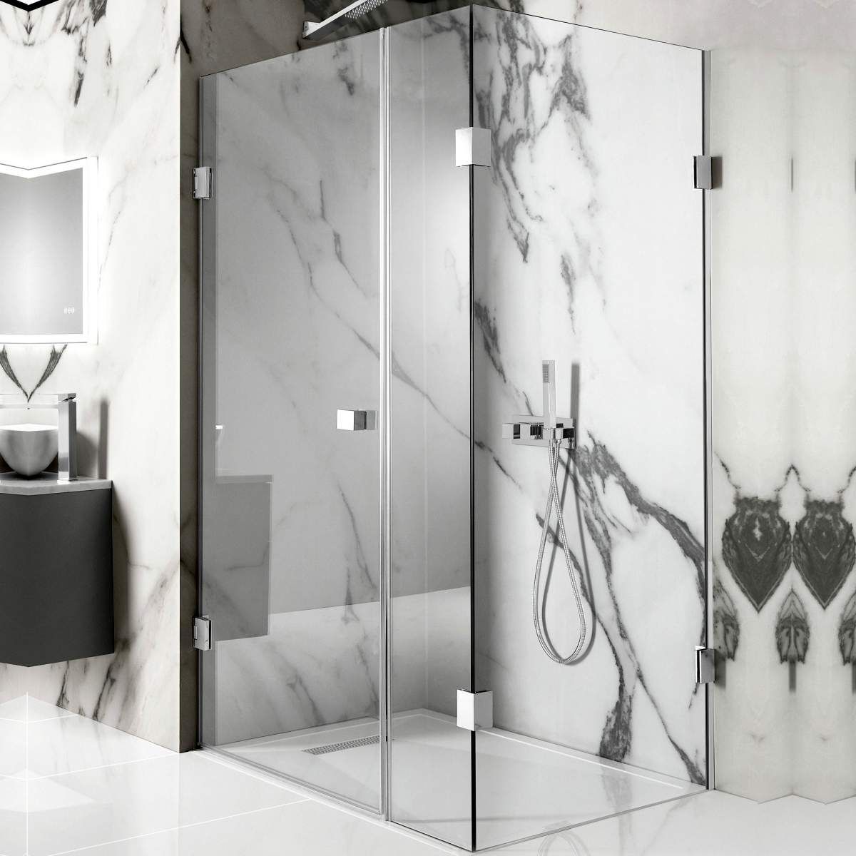 picture of a frameless shower enclosure