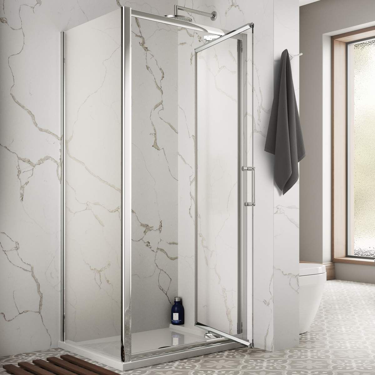 picture of a pivot shower door