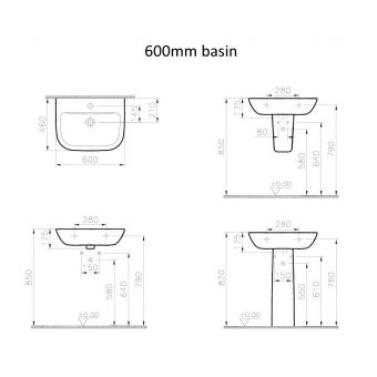 VitrA S20 Bathroom Basin - 600mm - 1Tap Hole - White