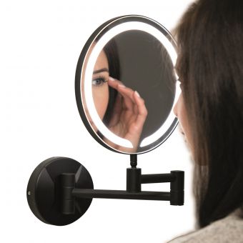 UK Bathrooms Essentials Cypress Black Round LED Make-Up Mirror - UKBESSM0003