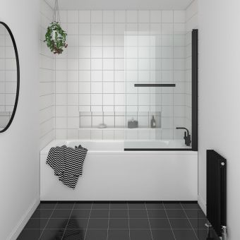 UK Bathrooms Essentials Bath Screen in Matt Black With Handle