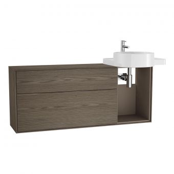 VitrA Voyage Right-Hand 1300mm Basin Unit with Exposed Area in Taupe & Planked Sand
