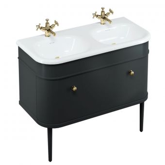 Burlington Chalfont 1000mm Basin with Drawer Unit and Legs in Matt-Black and Gold Handles - CH100MB