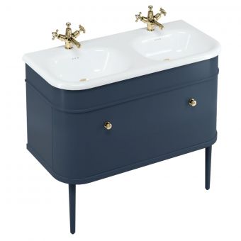 Burlington Chalfont 1000mm Basin with Drawer Unit and Legs in Blue and Gold Handles - CH100B