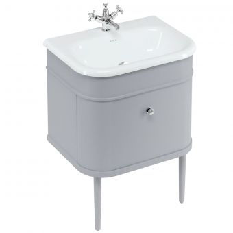 Burlington Chalfont 650mm Unit with Drawer and Roll-Top Basin with Matching Legs in Classic Grey - CH65G