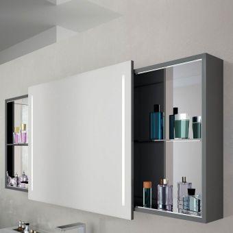 VitrA Memoria Illuminated 120cms Mirror Cabinet with Sliding Door - Gloss Grey
