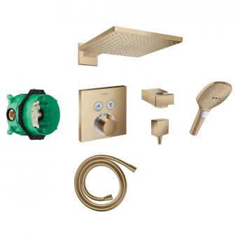 Hansgrohe Square Select Concealed Valve with Raindance 300 mm Overhead and Select Hand Shower in Brushed Bronze