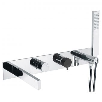 Abode Cyclo Wall Mounted Bath Shower Mixer with Shower Handset in Matt Black and Chrome