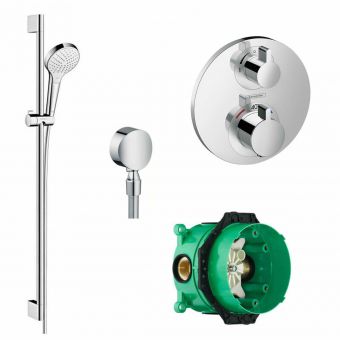 Hansgrohe Round Ecostat S Valve with Croma Select S 110 Vario Handshower and Rail Set