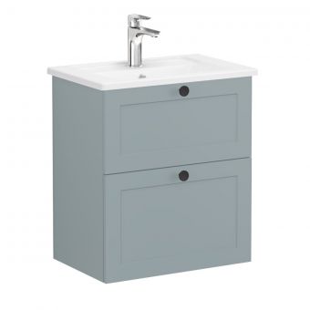 VitrA Root Classic Compact Washbasin Unit with 2 Drawers in Matt Fjord Green (60cm)