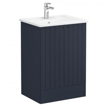 VitrA Root Groove Floor-Standing Washbasin Unit with Doors in Matt Dark Blue (60cm)