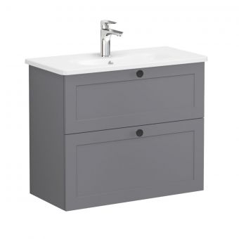 VitrA Root Classic Compact Washbasin Unit With 2 Drawers in Matt Grey (80cm)