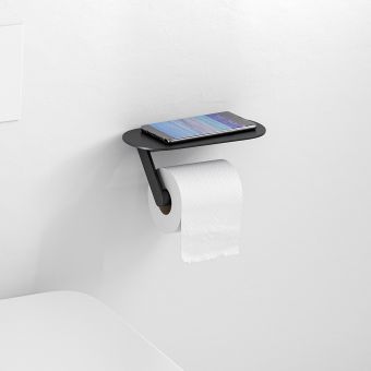 hansgrohe WallStoris Toilet Paper Holder With Shelf in Matt Black - 27928670