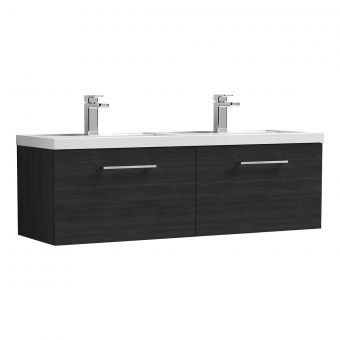 Nuie Arno Wall Hung 1200mm 2 Drawer Vanity Unit with Twin Ceramic Basin in Black