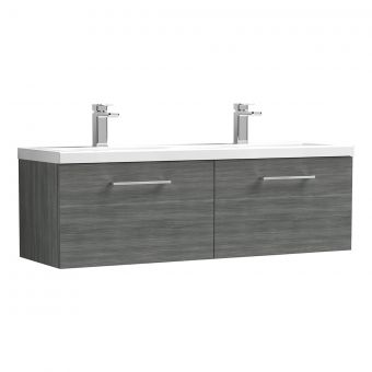 Nuie Arno Wall Hung 1200mm 2 Drawer Vanity Unit with Twin Ceramic Basin in Anthracite