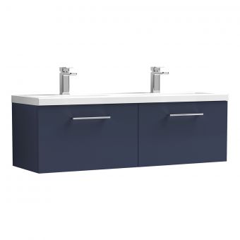 Nuie Arno Wall Hung 1200mm 2 Drawer Vanity Unit with Twin Ceramic Basin in Blue