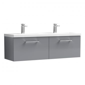 Nuie Arno Wall Hung 1200mm 2 Drawer Vanity Unit with Twin Ceramic Basin in Grey