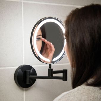 Amara Huby Wall Mounted Illuminated Round Magnifying Makeup Mirror in Black