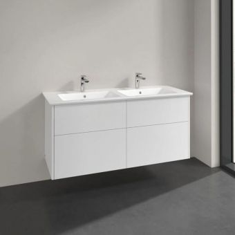 Villeroy and Boch Finero 1300mm Wall Hung Vanity Unit and Double Basin in Glossy White - C53000DH