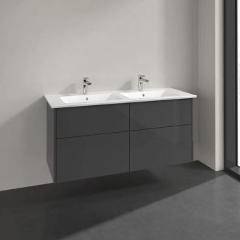 Villeroy and Boch Finero 1300mm Wall Hung Vanity Unit and Double Basin in Glossy Grey - C53000FP