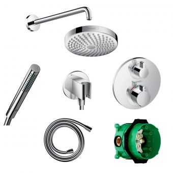 Hansgrohe Round Ecostat S Valve with Croma Select 180 Overhead Shower and Axor Hand shower - 88101008
