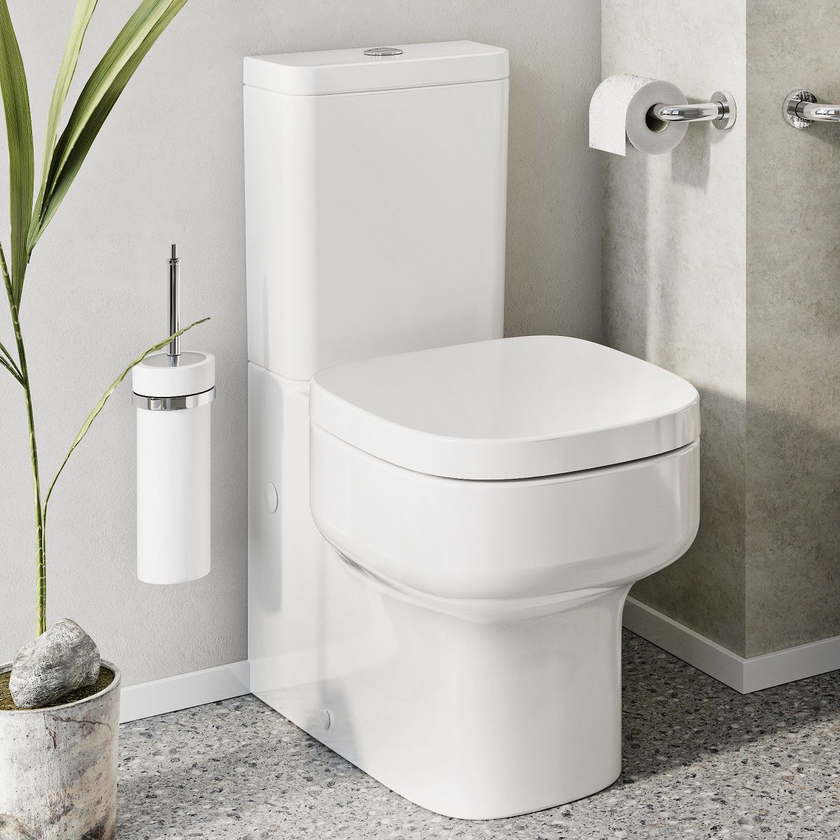 Round Compact Open Back close coupled Toilet pan WC Wrap Over Soft Seat cistern 