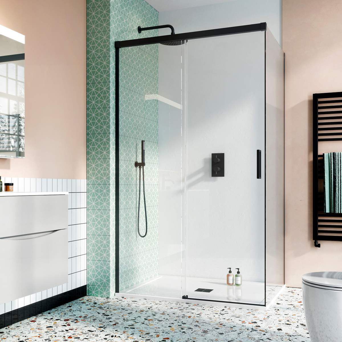 Crosswater Design 8 Matt Black Soft Close Sliding Shower Door ...