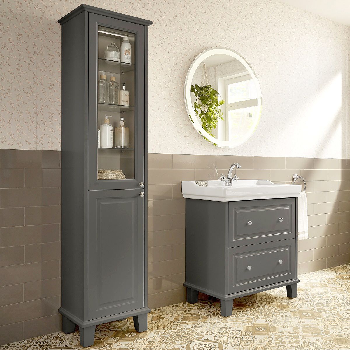 Roca Carmen Floor Standing Bathroom, Mirrored Floor Standing Bathroom Cabinet