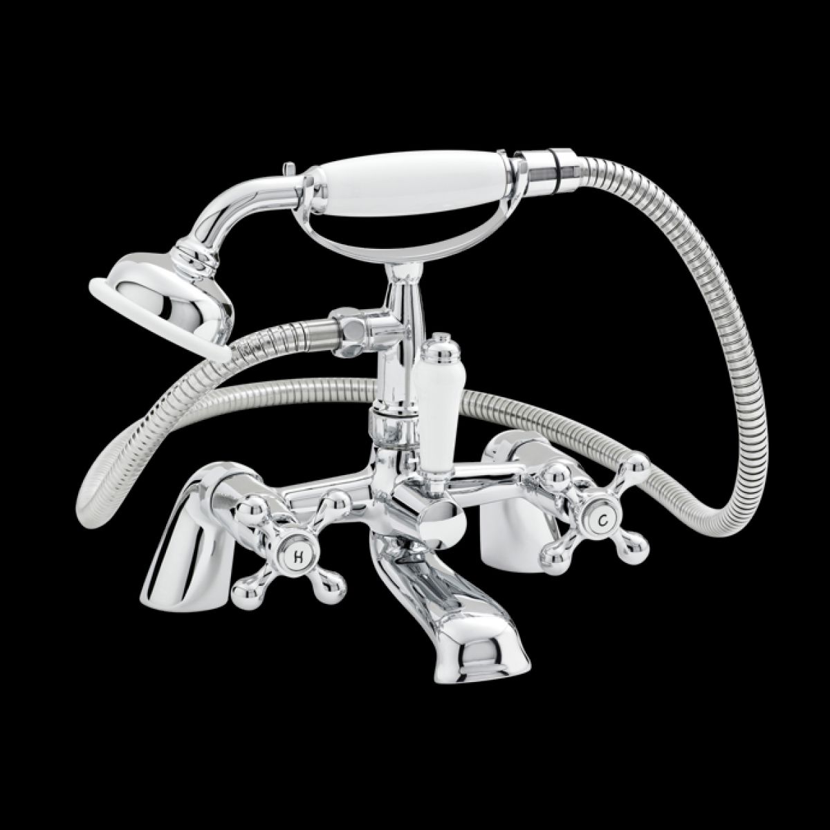 UK Bathrooms Essentials Viscount Deck Mounted Bath/Shower Mixer with Large Handset - Chrome/White