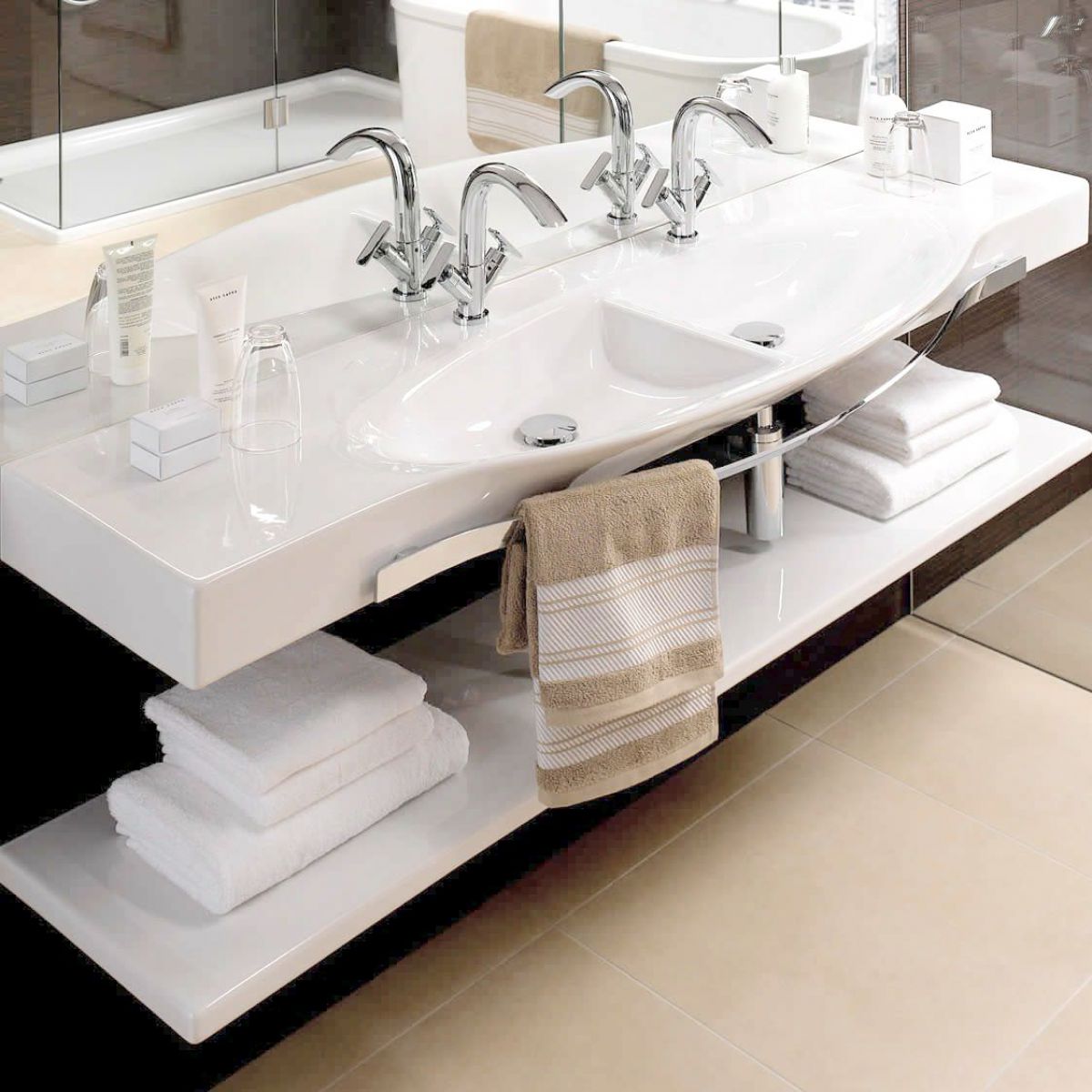 Laufen Palace Double Countertop Basin With Towel Rail Uk Bathrooms
