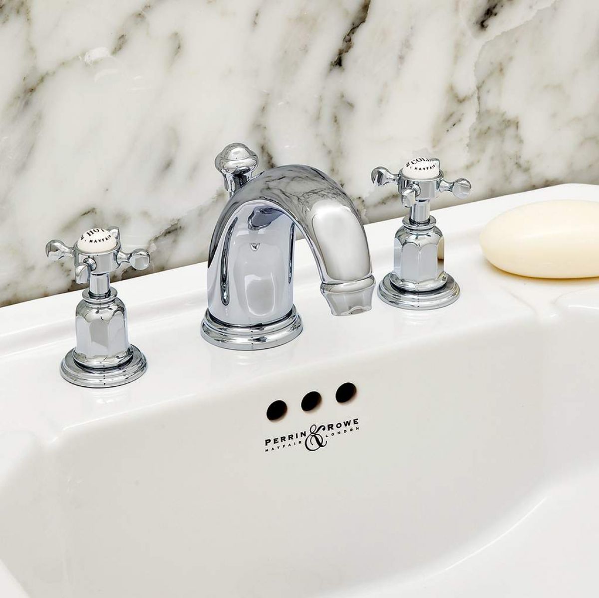 Perrin & Rowe Traditional Three Hole Basin Set with High Neck Spout - 3701CP