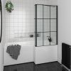UK Bathrooms Essentials L Shaped Crittal Bath Screen in Matt Black