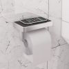 UK Bathrooms Essentials Matre Toilet Roll Holder with Leather Shelf in Chrome