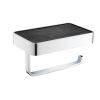 UK Bathrooms Essentials Matre Toilet Roll Holder with Leather Shelf in Chrome