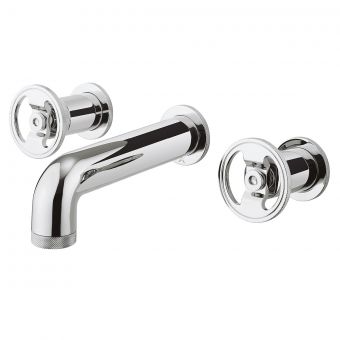 Crosswater Union Chrome 3 Hole Wall Basin Tap with Wheel Handle