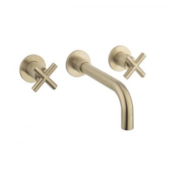 Crosswater MPRO Wall Mounted Basin Mixer Tap 3 Hole Set with Crosshead in Brushed Brass