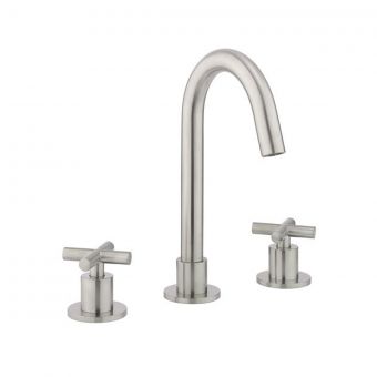 Crosswater MPRO Basin Mixer Tap 3 Hole Set with Crosshead in Brushed Stainless Steel Effect