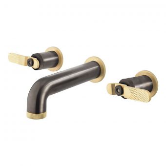 Crosswater UNION MIXAGE Wall Mounted Basin Mixer Tap 3 Hole Set in Brushed Black Chrome & Union Brass