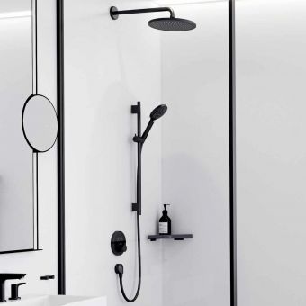 hansgrohe Round Select Concealed Shower Valve with Croma 280 Overhead and Select Rail Kit  in Matt Black - 88102067