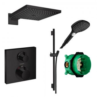 hansgrohe Square Concealed Valve with Raindance 300 Overhead Shower and Select Rail Kit in Matt Black - 88102077