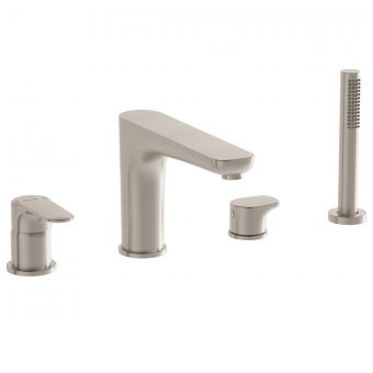 VitrA Root Round Deck-Mounted Bath Mixer with Hand Shower in Brushed Nickel - A4274334
