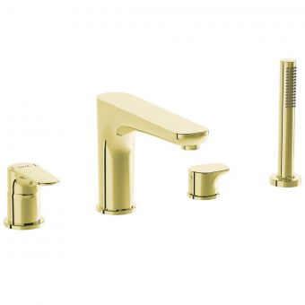 VitrA Root Round Deck-Mounted Bath Mixer with Hand Shower in Gold - A4274323