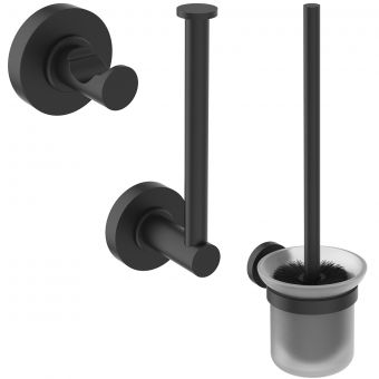 Ideal Standard IOM Accessories Bundle in Silk Black (Toilet Brush & Holder, Toilet Roll Holder, and Towel Hook) - A9246XG