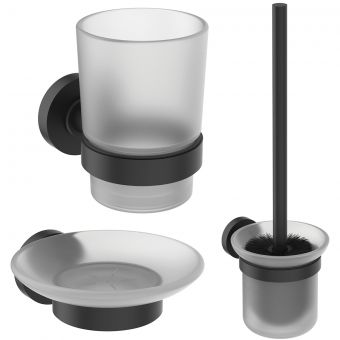 Ideal Standard IOM Accessories Bundle in Silk Black (Toothbrush Holder, Soap Dish, and Toilet Brush & Holder) - A9245XG
