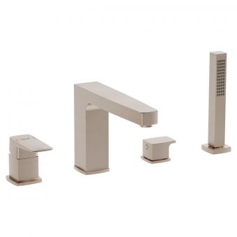 VitrA Root Square Deck-Mounted Bath Mixer with Hand Shower in Brushed Nickel - A4275734