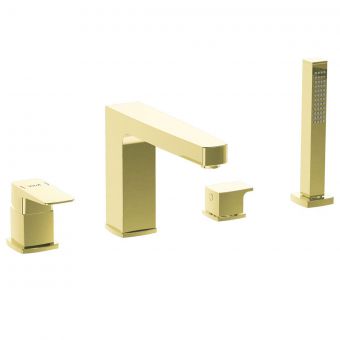 VitrA Root Square Deck-Mounted Bath Mixer with Hand Shower in Gold - A4275723