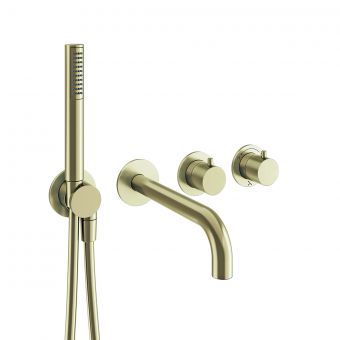 Crosswater Module 2 Outlet 2 Handle Shower Valve, Bath Spout and Handset in Brushed Brass
