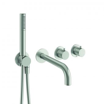 Crosswater Module 2 Outlet 2 Handle Shower Valve, Bath Spout and Handset in Brushed Stainless Steel