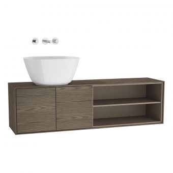 VitrA Voyage Left-Hand 1300mm Basin Unit for Bowls with Shelf in Planked Sand & Taupe