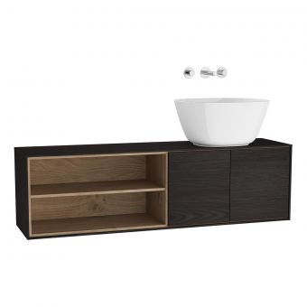 VitrA Voyage Right-Hand 1300mm Basin Unit for Bowls with Shelf in Flamed Grey & Natural Oak